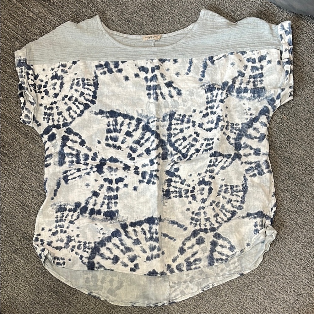 Linen Blue, White, Gray Women's Top